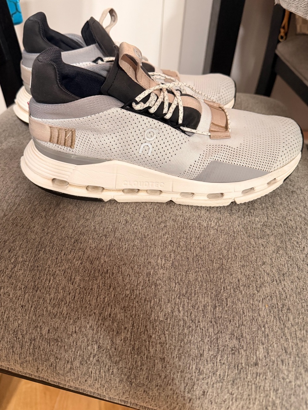 On Running Women’s Cloudnova Sneaker in Light Gray, Black and Tan